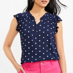 LOFT Navy and White Polka Dot Blouse